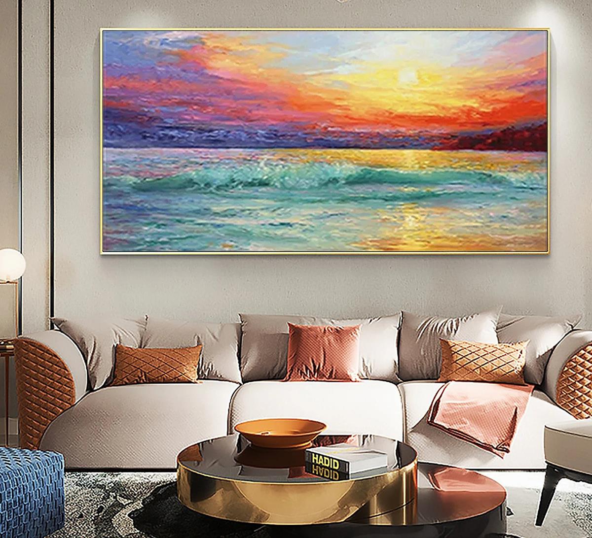 Abstract Sunrise Ocean beach art wall decor seashore texture Oil Paintings